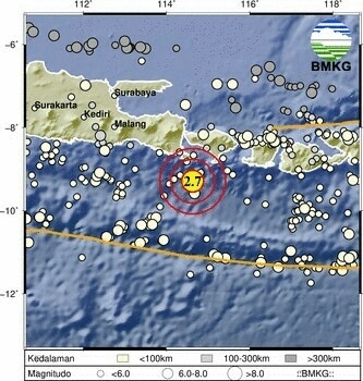Gempa Bali, Gempa Magnitudo 2,7 Guncang Perairan Barat Daya Kuta Selatan Bali Siang Ini