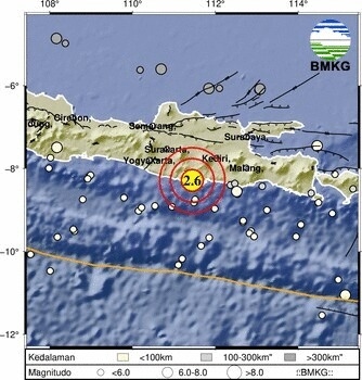 Gempa Hari Ini Gempa Magnitudo 2,6 Guncang Barat Daya Trenggalek, Tidak Berpotensi Tsunami