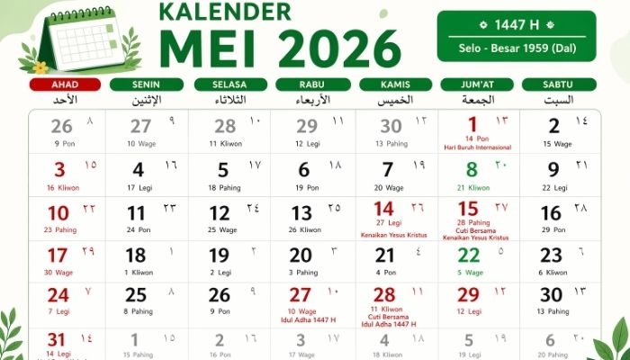 Kalender Jawa Mei 2026: Lengkap Weton, Neptu, dan Transisi Bulan Sakral Besar