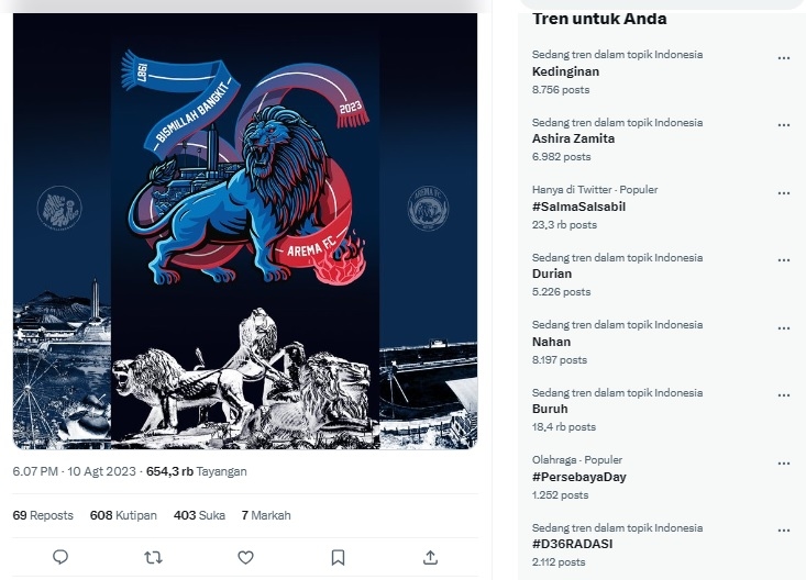 D36RADASI Trending di Twitter, Singgung Arema FC, Terungkap Ini Penyebabnya