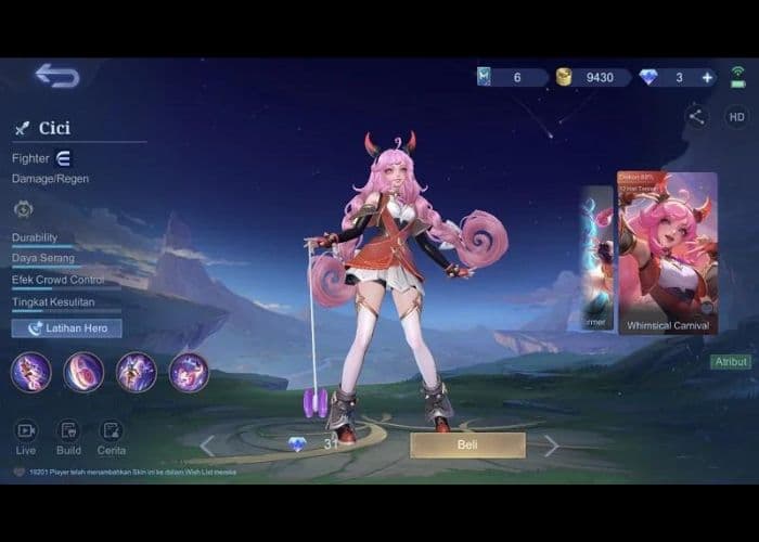 Review Skin Cici Whimsical Carnival Dalam Game Mobile Legends Bang Bang: Keanggunan Merah dan Pink