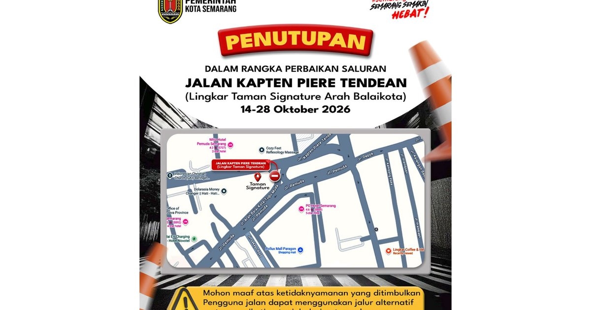 Jalan Kapten Piere Tendean Ditutup 14 Hari, Warga Semarang Siap-Siap Macet