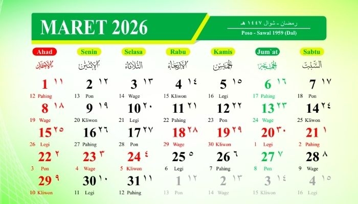 Mau Tentukan Hari Baik di Akhir Bulan Ini? Cek Kalender Jawa 26–31 Maret 2026 di Sini