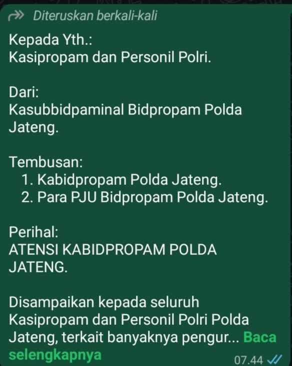 Polda Jateng Jelaskan Maksud Forward Chat Berisi Larangan Polisi Penuhi Panggilan Kejaksaan, Ada Apa?