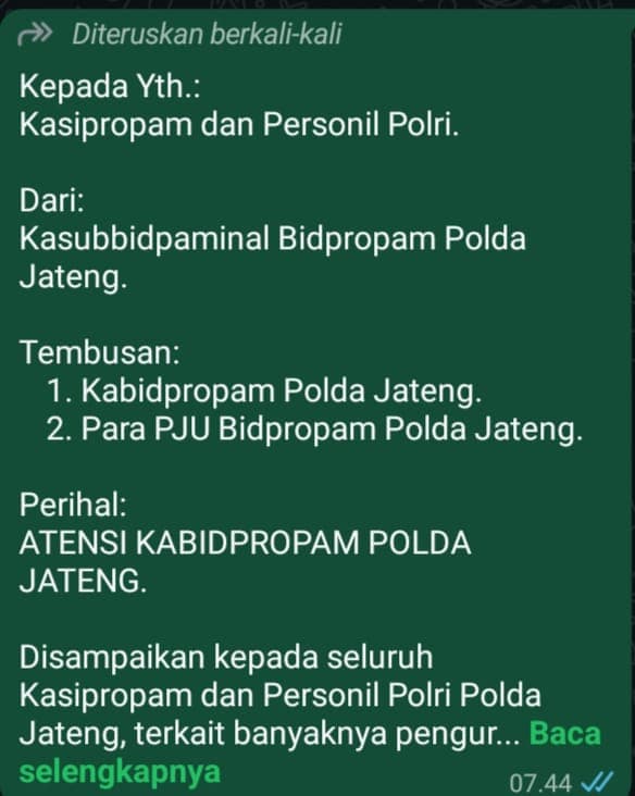 Polda Jateng Jelaskan Maksud Forward Chat Berisi Larangan Polisi Penuhi Panggilan Kejaksaan, Ada Apa?