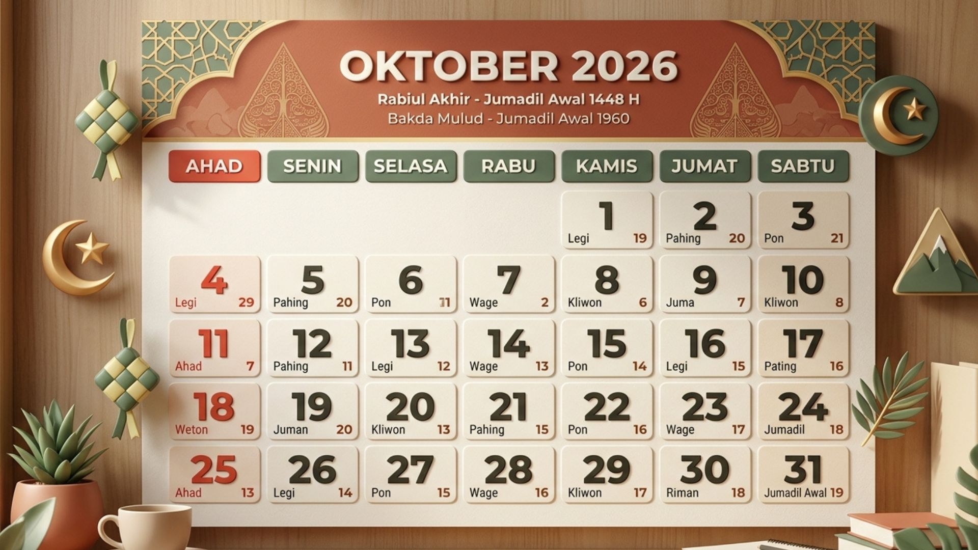 Kalender Jawa Oktober 2026: Weton, Neptu, dan Rekomendasi Hari Baik untuk Hajatan