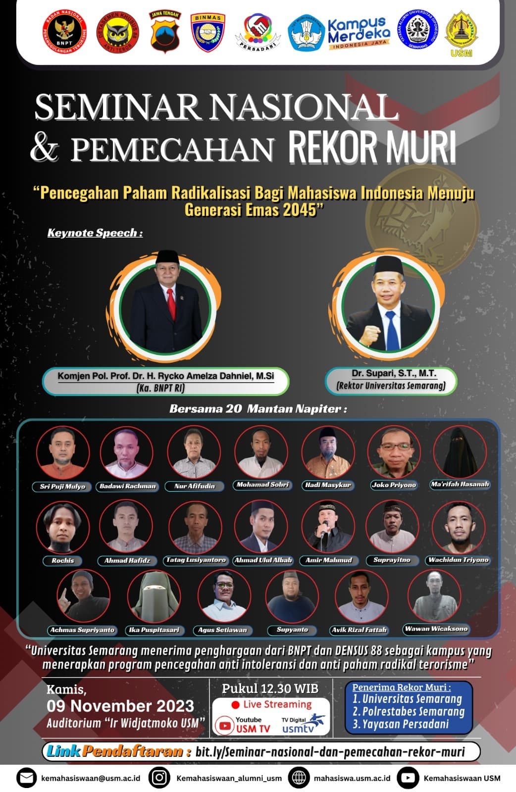 Siang Ini, USM Pemecahan Rekor Muri, Hadirkan 20 Mantan Napiter di Seminar Nasional