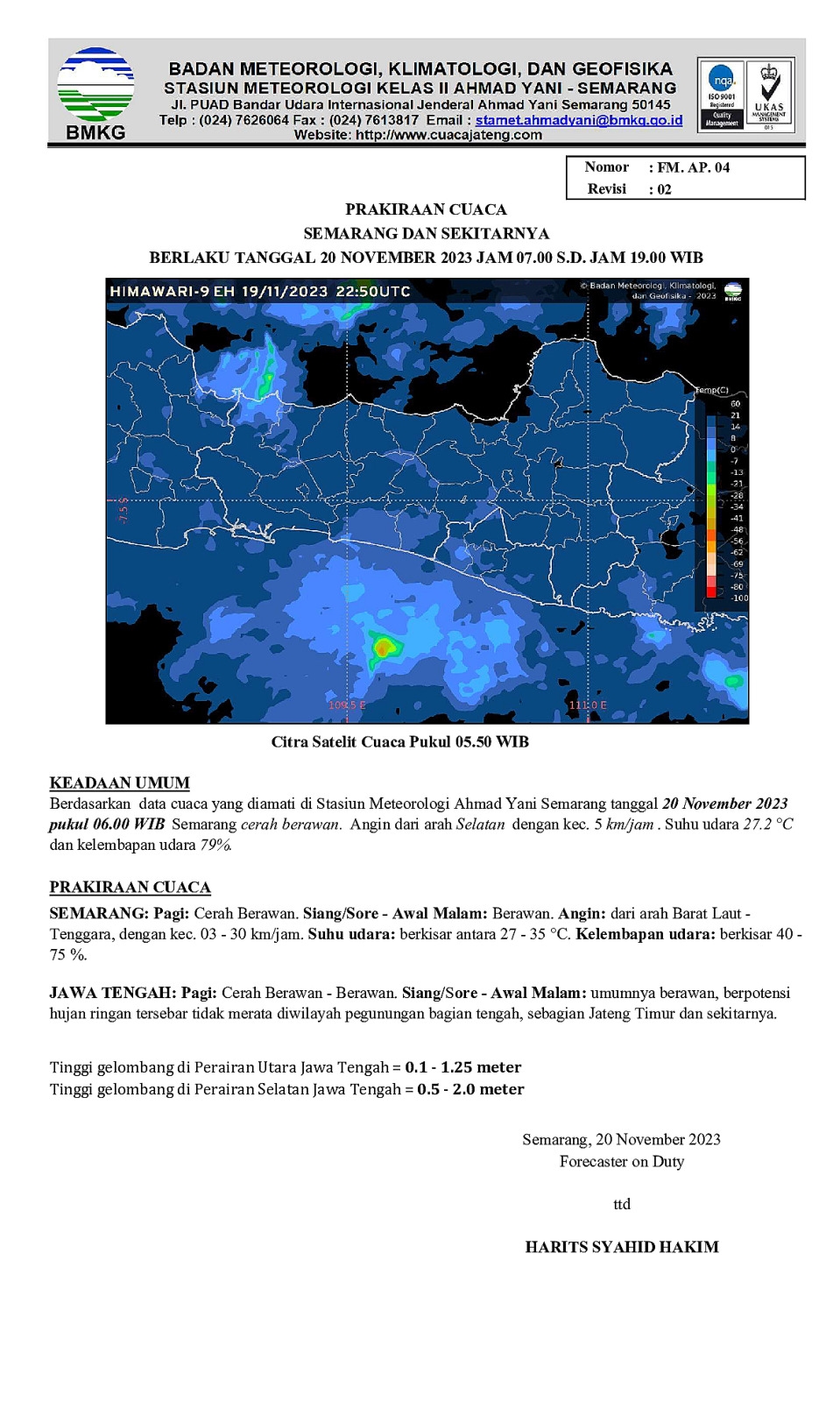 Update Cuaca Semarang 20 November: BMKG Prediksi Cerah Berawan hingga Hujan Ringan