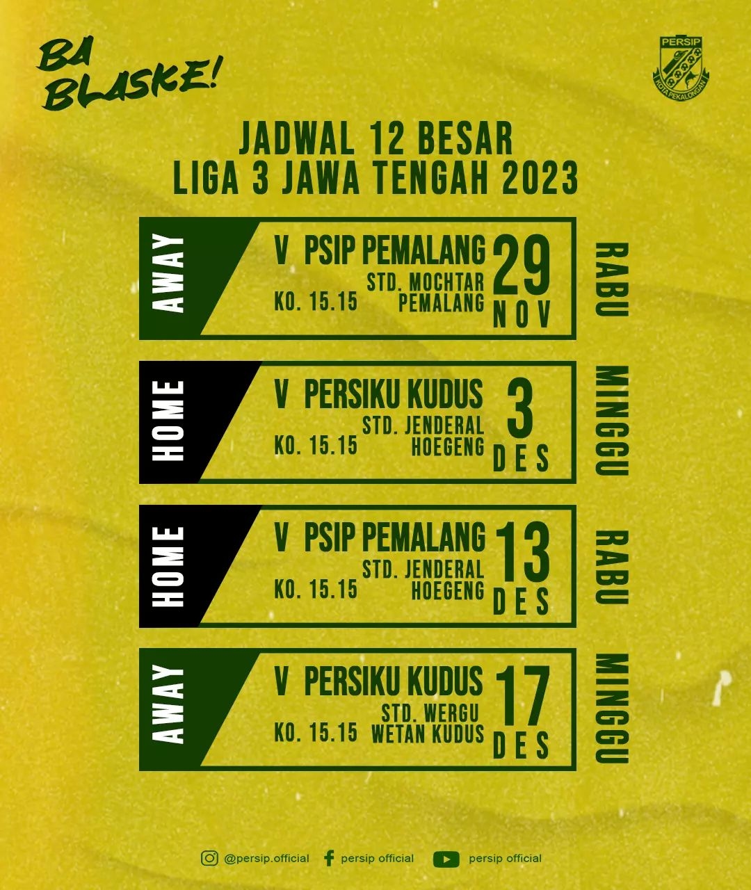 Jadwal 12 Besar Liga 3 Jawa Tengah untuk Persip Pekalongan
