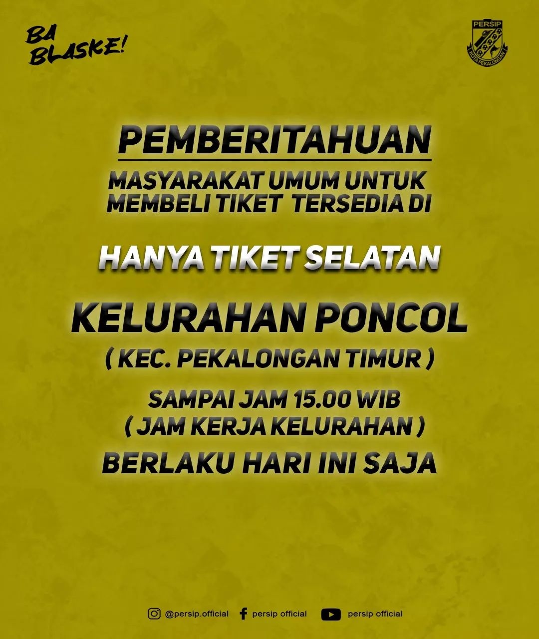 Kesempatan Terbatas: Tiket Pertandingan Persip Pekalongan Final Liga 3 Jateng Tersedia di Kelurahan Poncol Hingga Pukul 15.00 WIB Hari Ini!