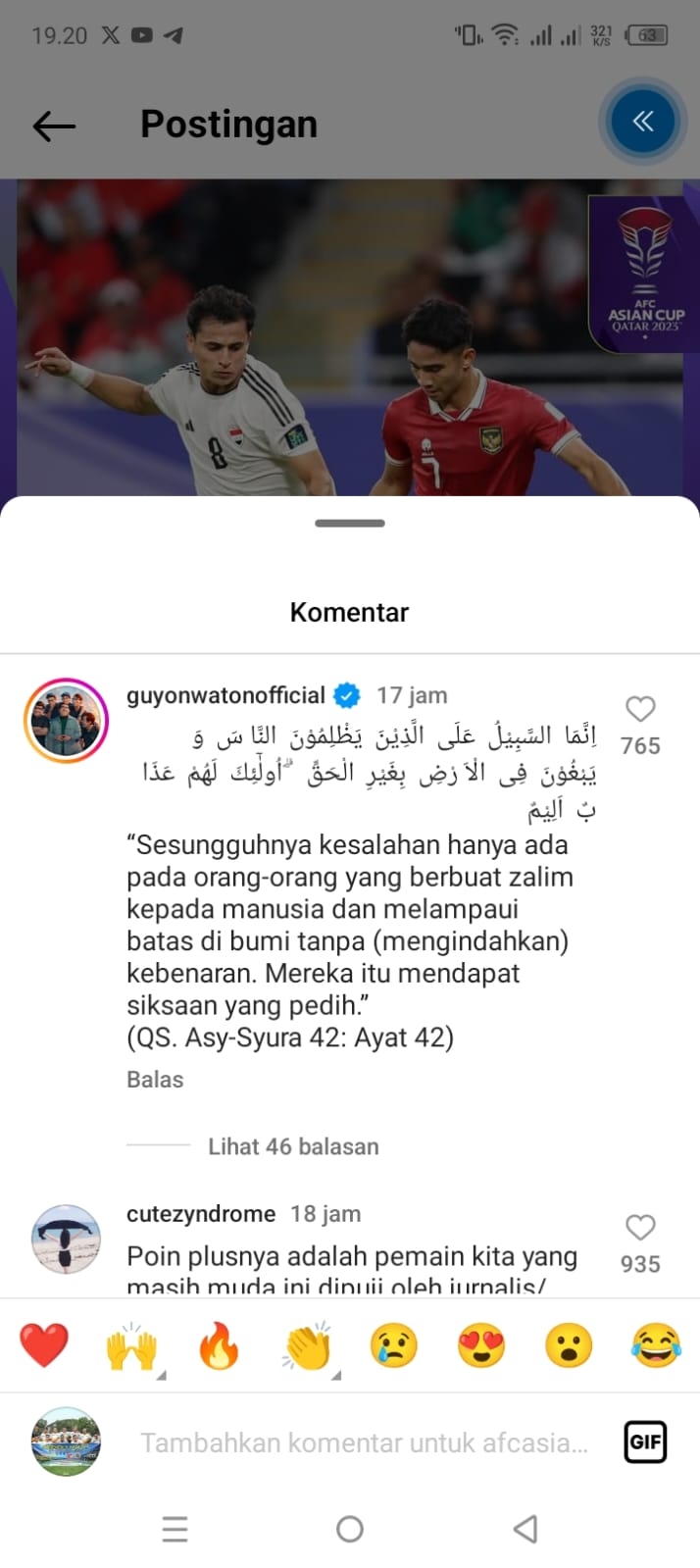 Netizen Indonesia Hingga Guyon Waton Silahturahmi ke Akun Instagram AFC Menyusul Kontroversi Gol Kedua Irak di Piala Asia