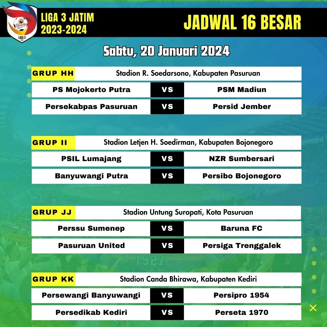 CEK Jadwal Liga 3 Jatim Babak 16 Besar, Hari Ini Sabtu 20 Januari 2024, Lengkap Link Live Streaming Hasil Akhir Live Skor