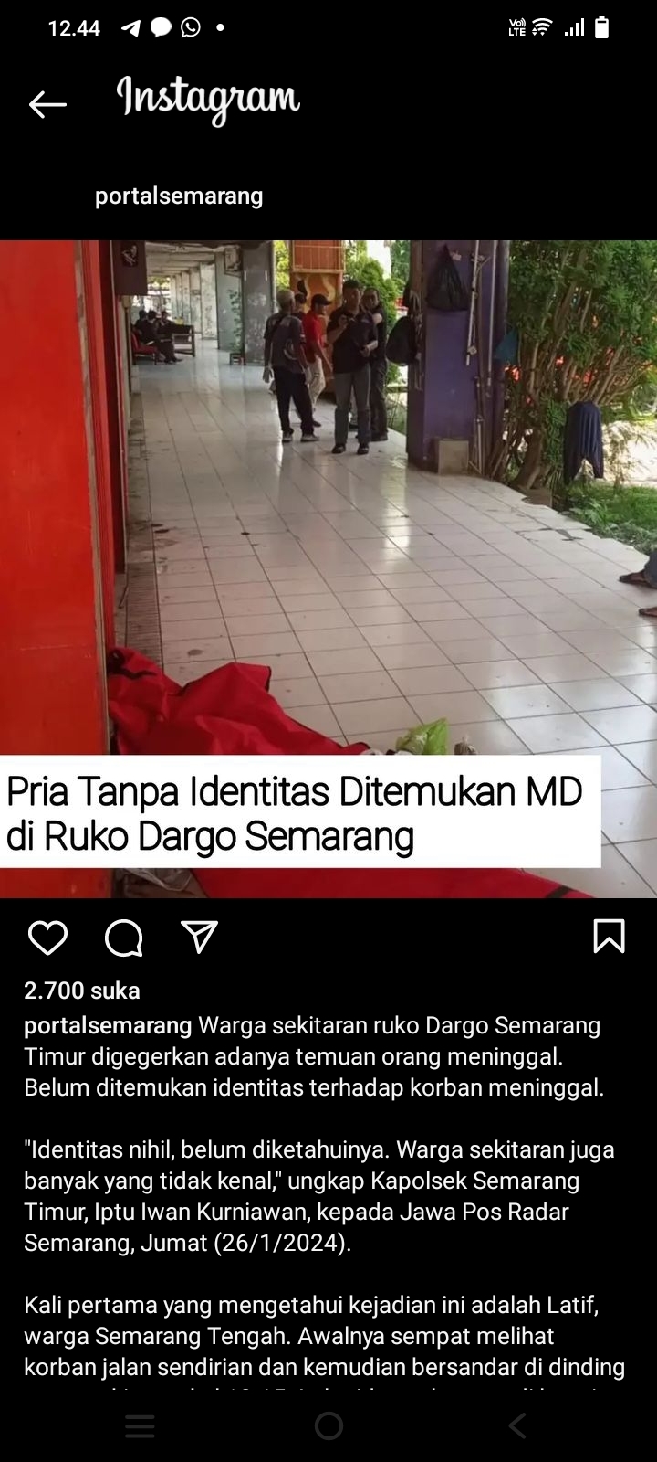 Mayat Tak Dikenal Ditemukan di Pasar Dargo, Sempat Berjalan-jalan Kemudian Terlentang di Halaman Ruko