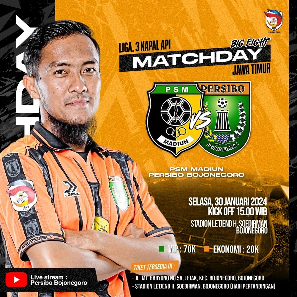 Saksikan Langsung! Link Streaming Persibo Bojonegoro vs PSM Madiun di Liga 3 Jatim Sore Ini
