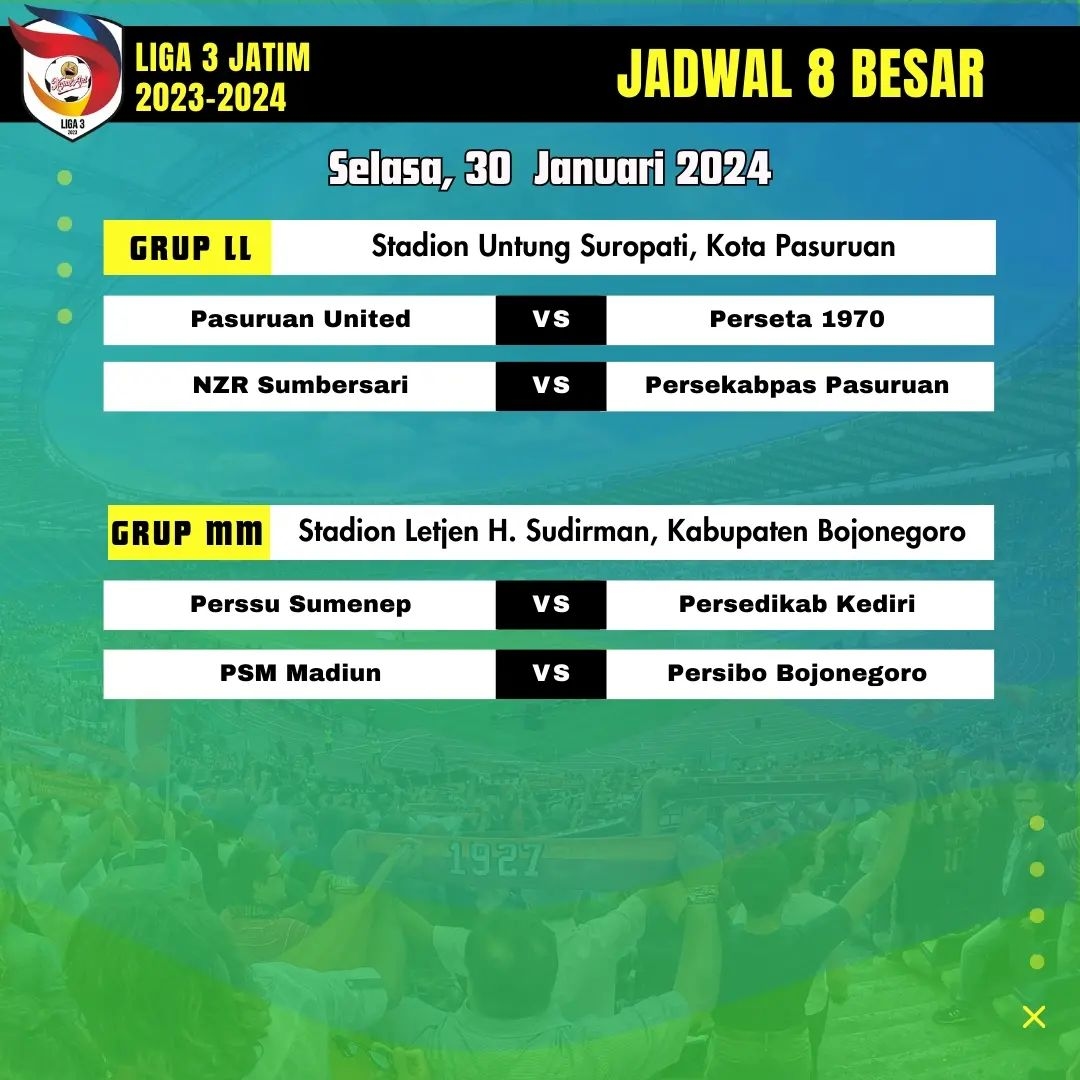 Jadwal Babak 8 Besar Liga 3 Jatim 2023-2024 Selasa, 30 Januari 2024