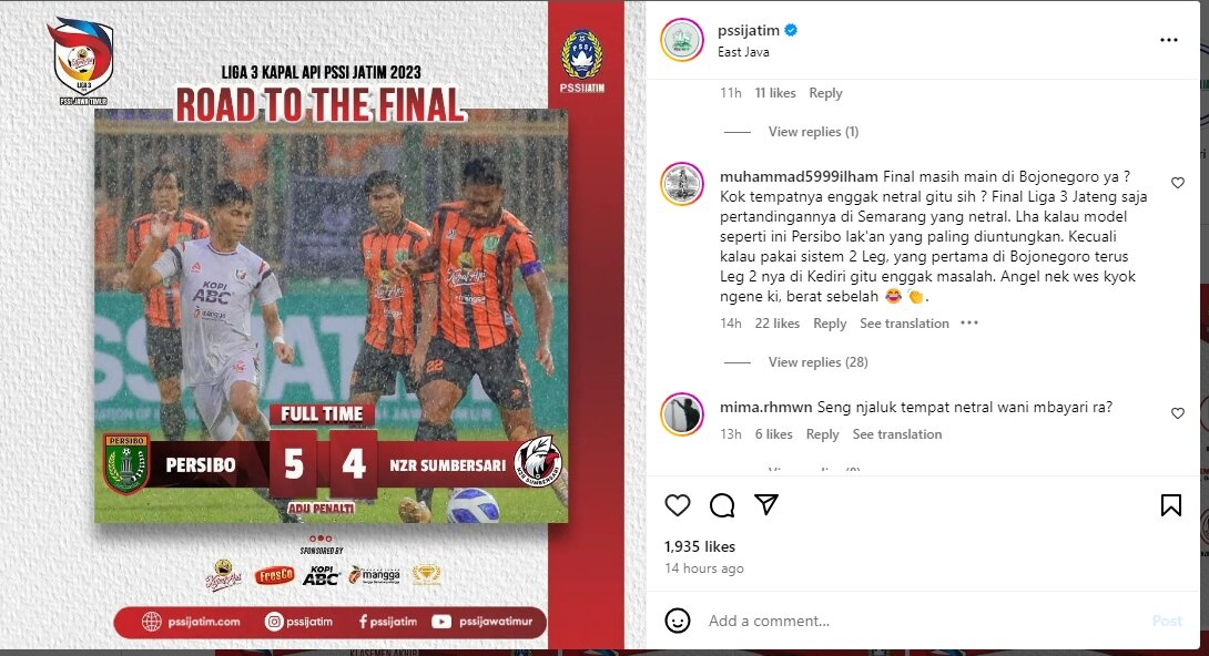 Kritik Netizen Soroti Lokasi Laga Final Liga 3 Jatim yang Dianggap Tidak Netral