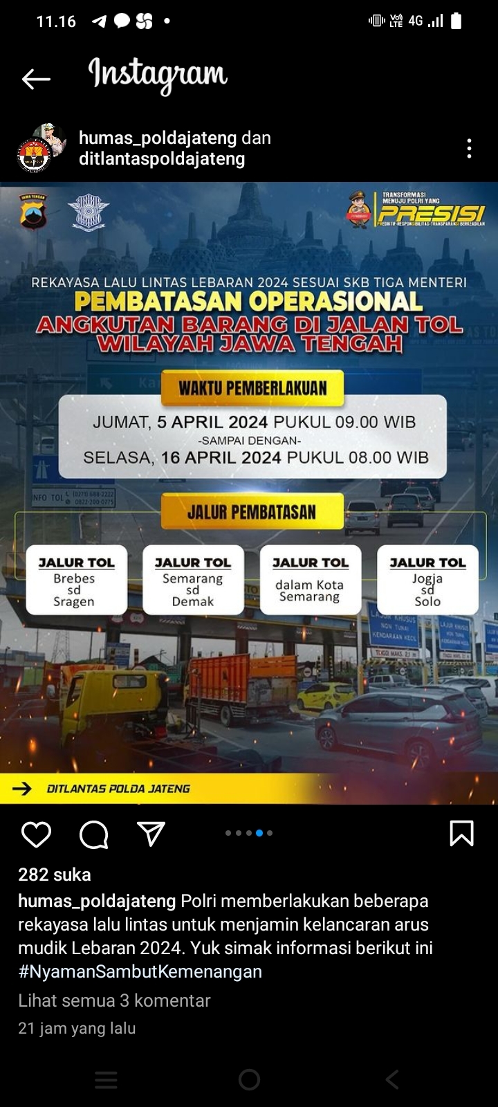 Polda Jateng Umumkan Pembatasan Kendaraan Besar Jalur Tol Saat Liburan Lebaran