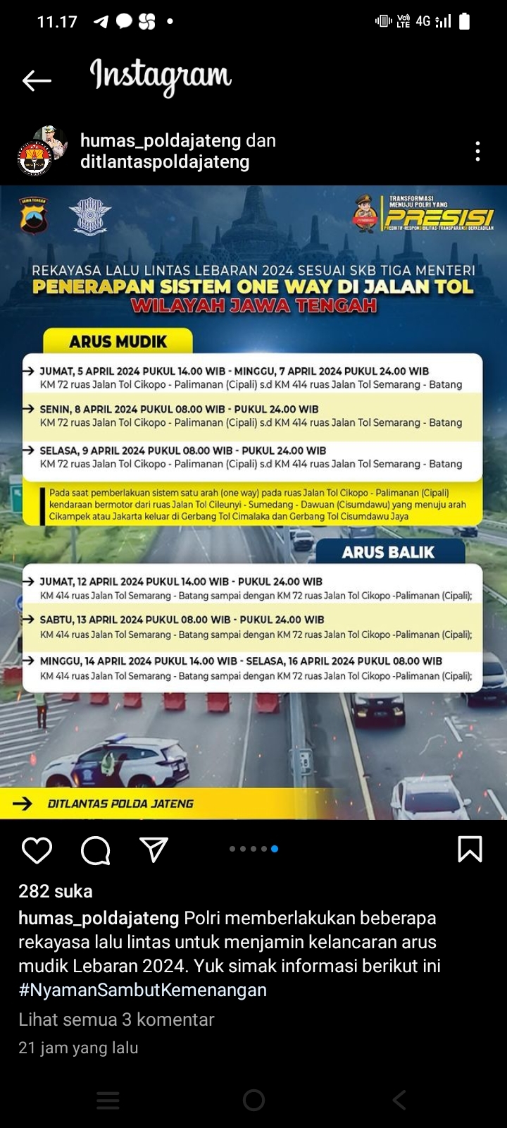 Polda Jateng Akan Berlakukan Sistem One Way di Jalan Tol Untuk Arus Mudik dan Balik Lebaran 2024