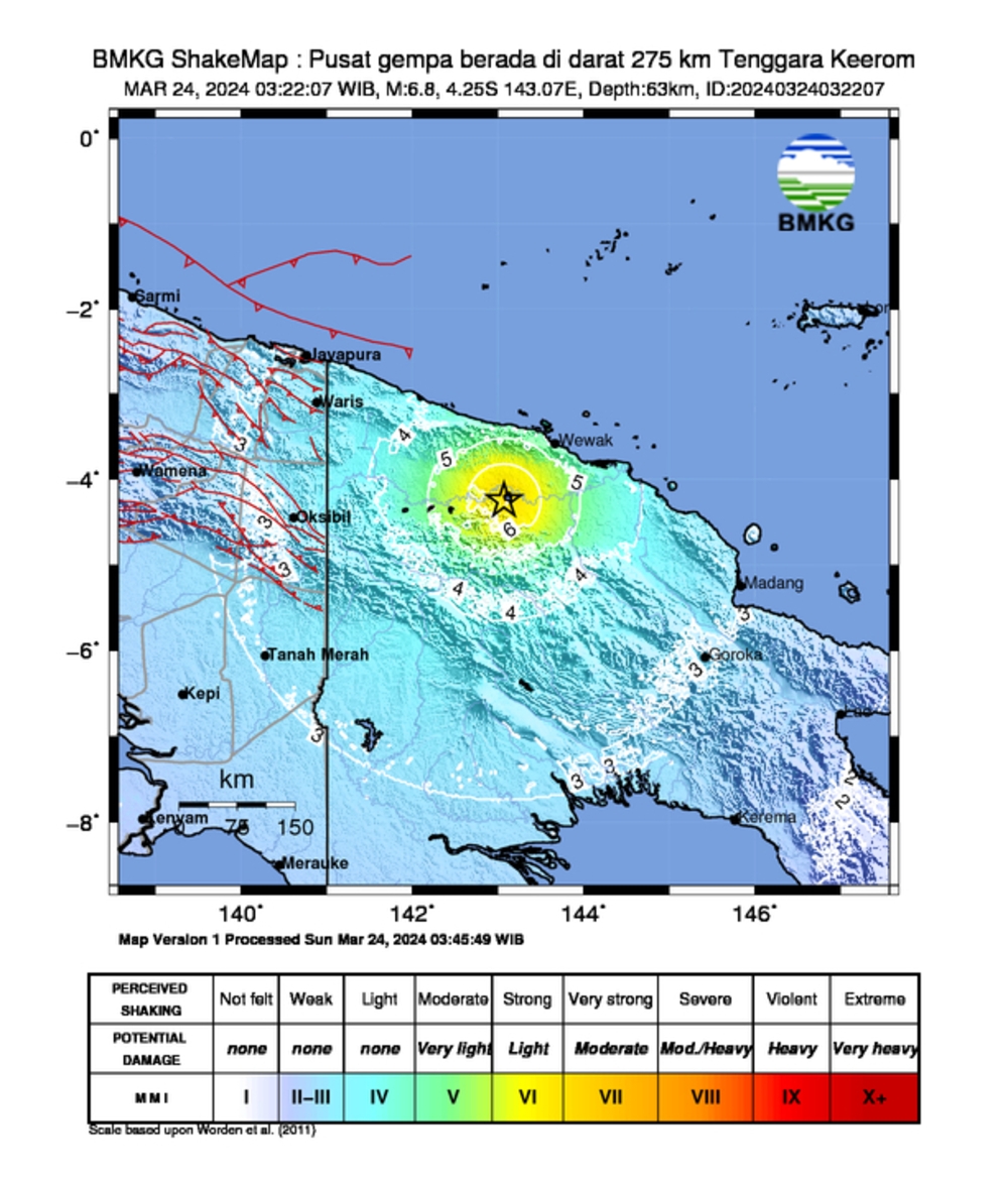Papua Diguncang Serangkaian Gempa Hari Ini, Paling Besar 6.8 SR