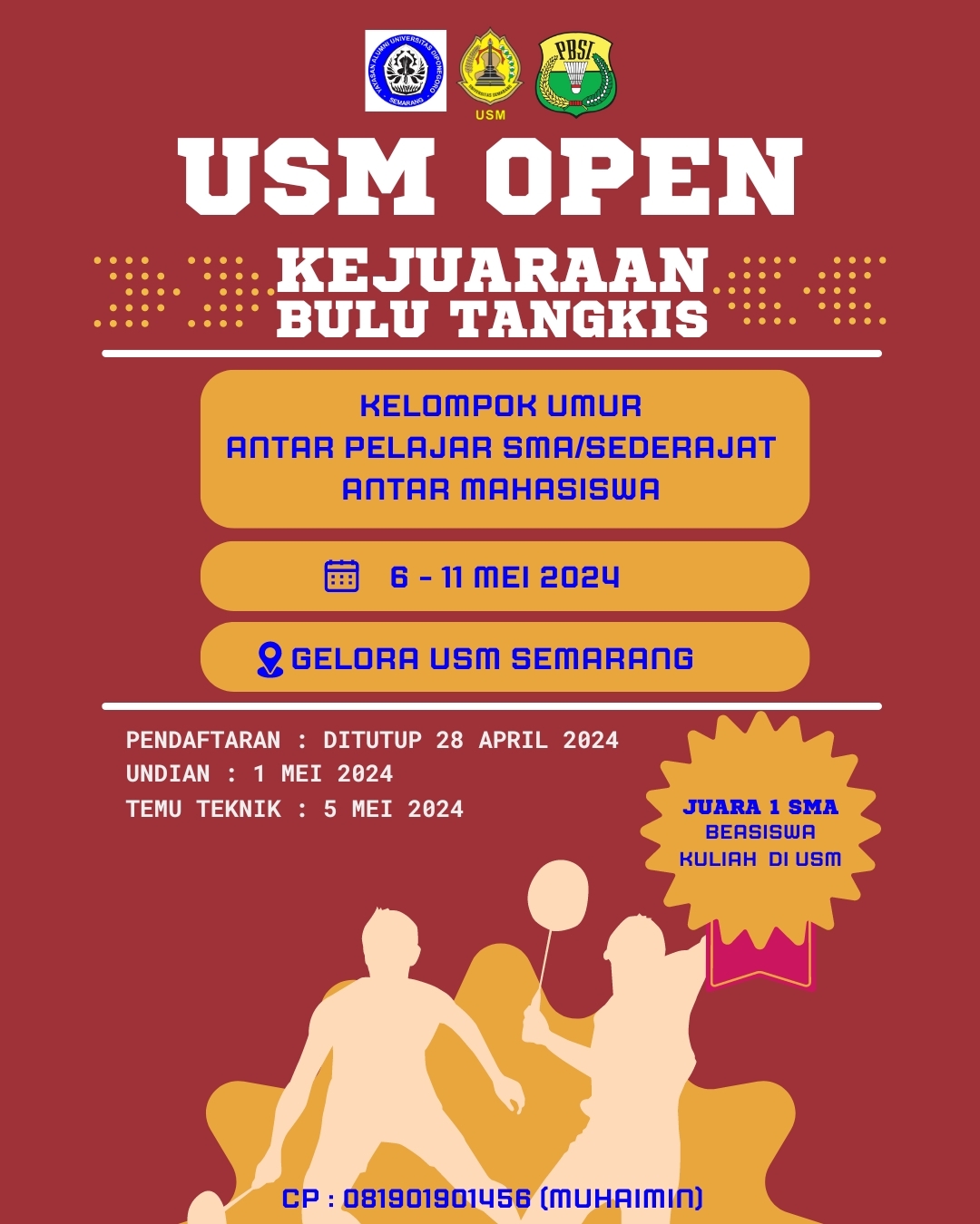Kejuaraan Bulu Tangkis USM Open 2024 Siap Digelar, Ada Nomor Beregu Antarkelurahan Se-Kota Semarang