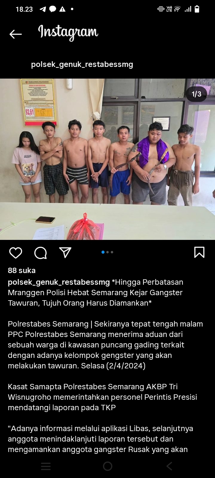 Tujuh Orang Anggota Gengster Diamankan Polrestabes Semarang Saat Akan Tawuran