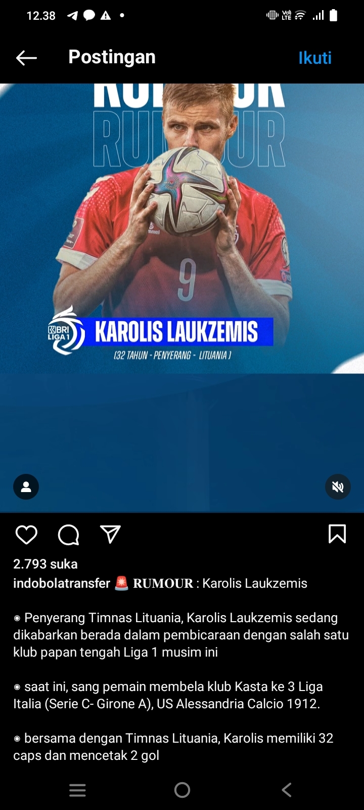 Liga 1 Indonesia Dirumorkan Akan Kedatangan Striker Timnas Lithuania, Apakah ke Persija?