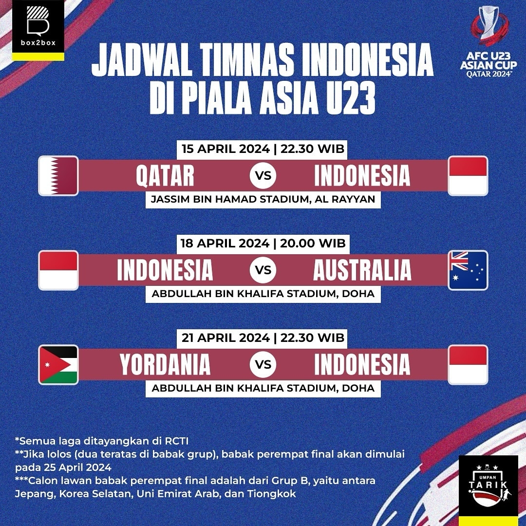 Berikut Jadwal Lengkap Timnas Indonesia di Piala Asia 2024