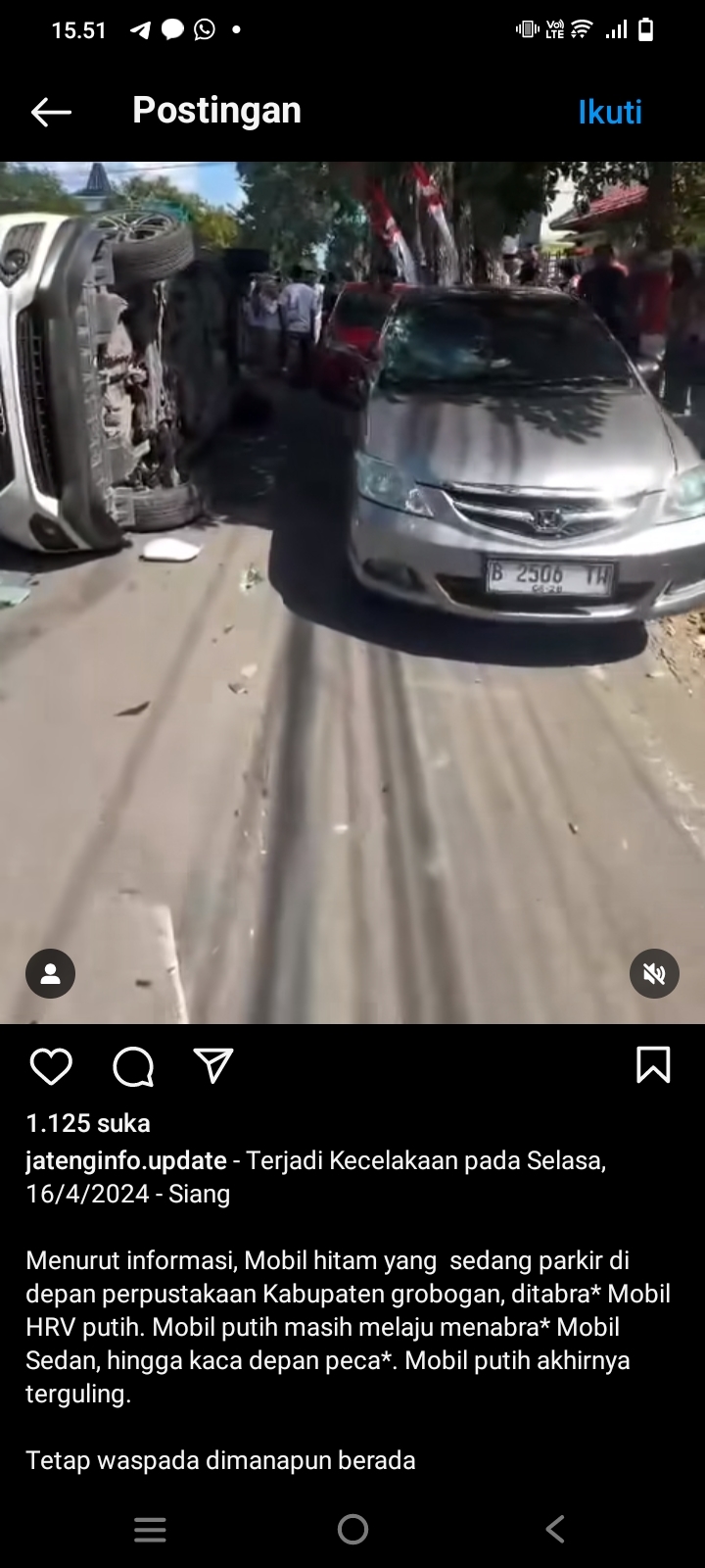 Kecelakaan di Depan Perpustakaan Grobogan, Ini Nomer Plat Mobilnya