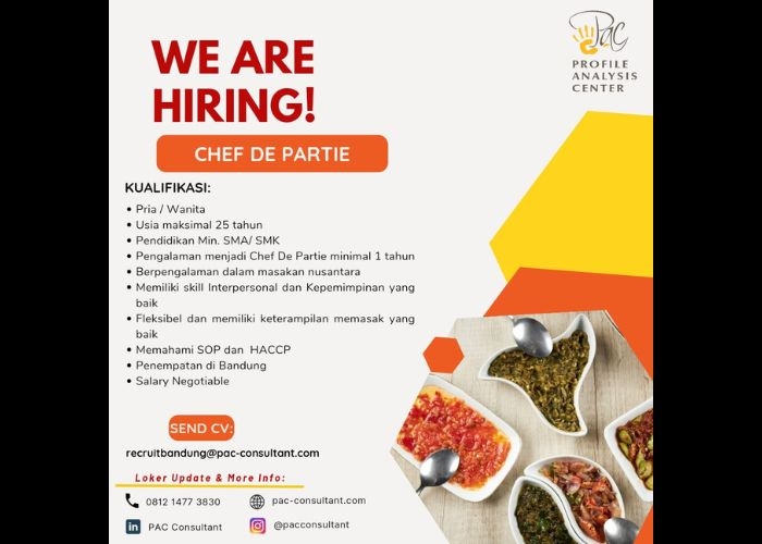 Dapatkan Gaji Impian dan Pengalaman Berharga Sebagai Chef De Partie di Bandung: Info Lowongan Kerja Menjanjikan!