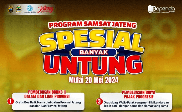 Samsat Jateng Luncurkan “Spesial Untung 4 Kali Lipat”, Yuk Segera Manfaatkan Program Pemutihan Pajak Kendaraan Bulan Juni 2024 Ini