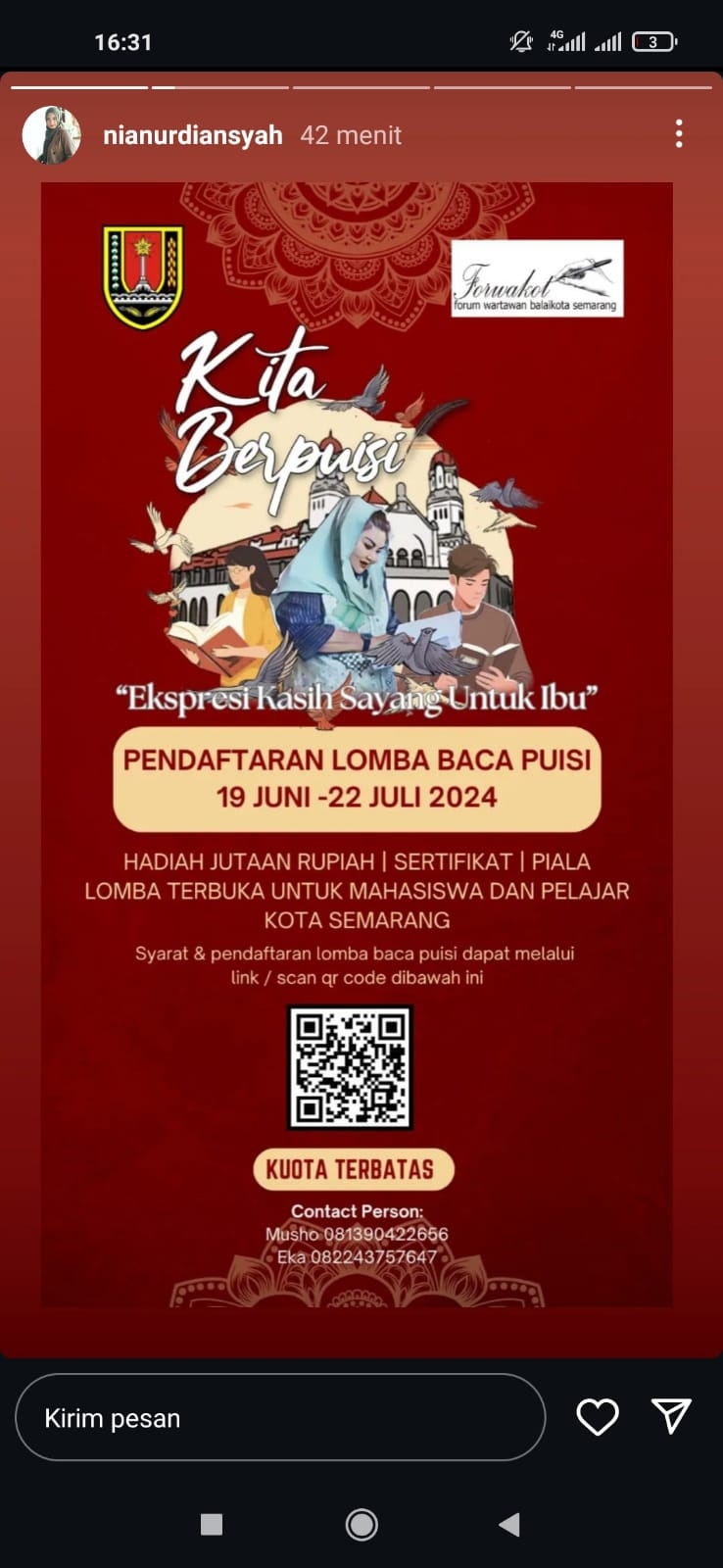 Forwakot Semarang Gelar Lomba Membaca Puisi, Berikut Link Pendaftaran dan Persyaratannya