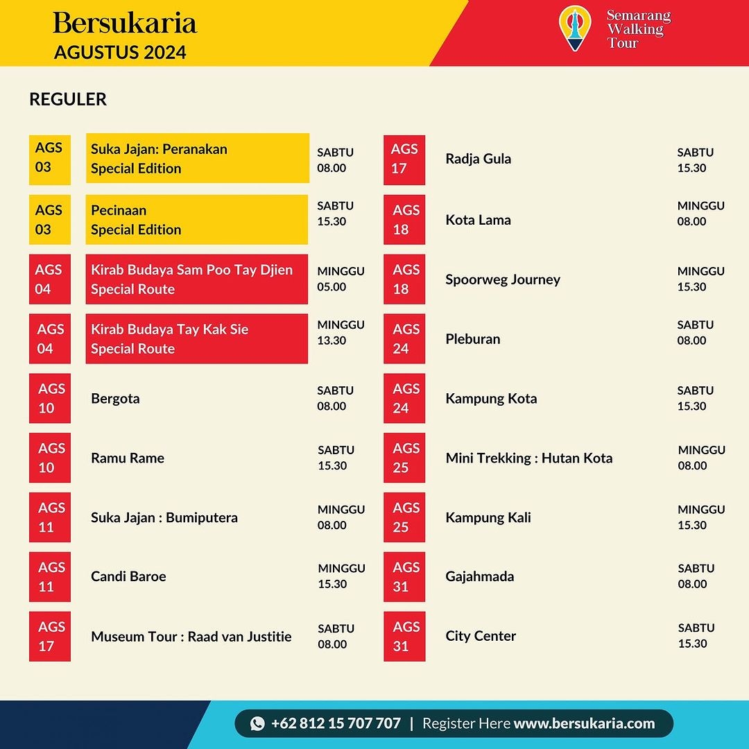 Wisata 2024 Vibes! Jadwal Terbaru Semarang Walking Tour dari Bersukariawalk Bulan Agustus 2024