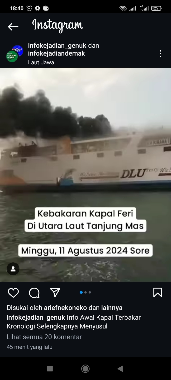 Petugas Gabungan Evakuasi 52 Kru KM Kirana yang Terbakar di Perairan Semarang