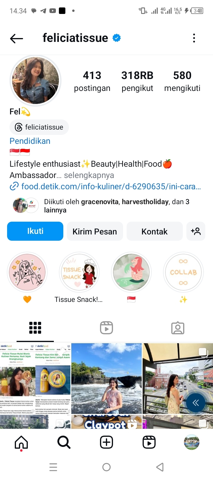 Kini Netizen Sebut Felicia Tissue Dianggap Lebih Beruntung Setelah Hubungan dengan Kaesang Berakhir, Akun Instagramnya Diserbu