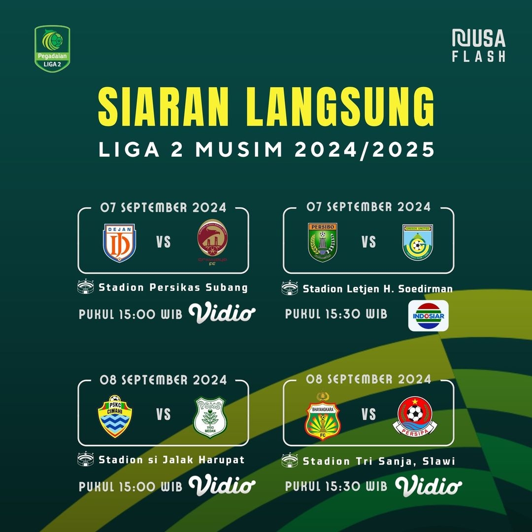 Jadwal Siaran Langsung Liga 2 Musim 2024/2025