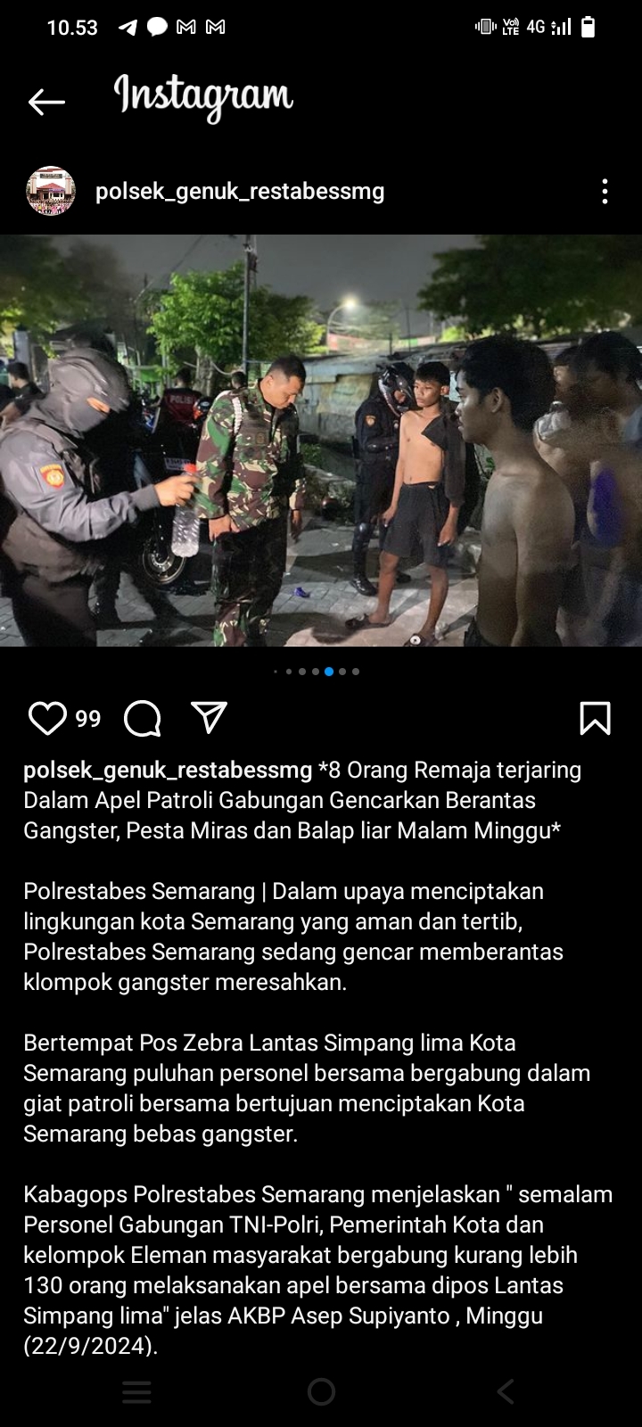 Lakukan Operasi Anti Gengster, Polrestabes dan Forkopimda Kota Semarang Lakukan Patroli, 8 Remaja Diamankan