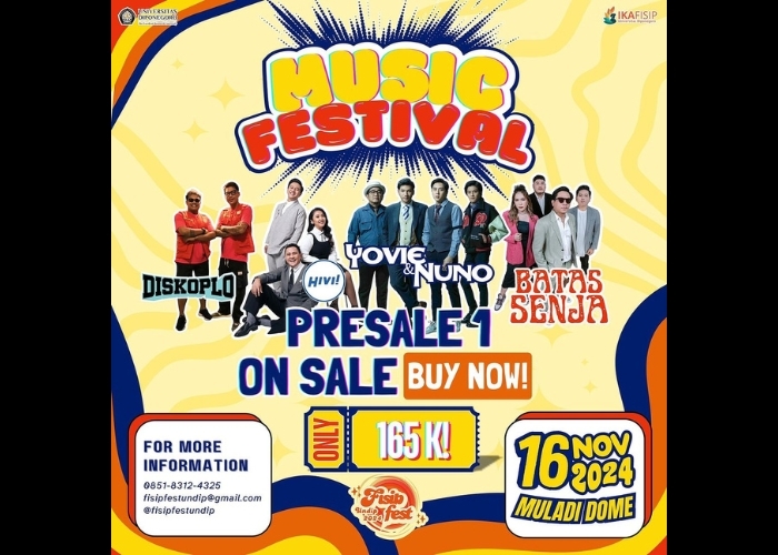 Event Vibes! FISIPFEST UNDIP 2024: Music Festival Indoor yang Siap Mengguncang Semarang!