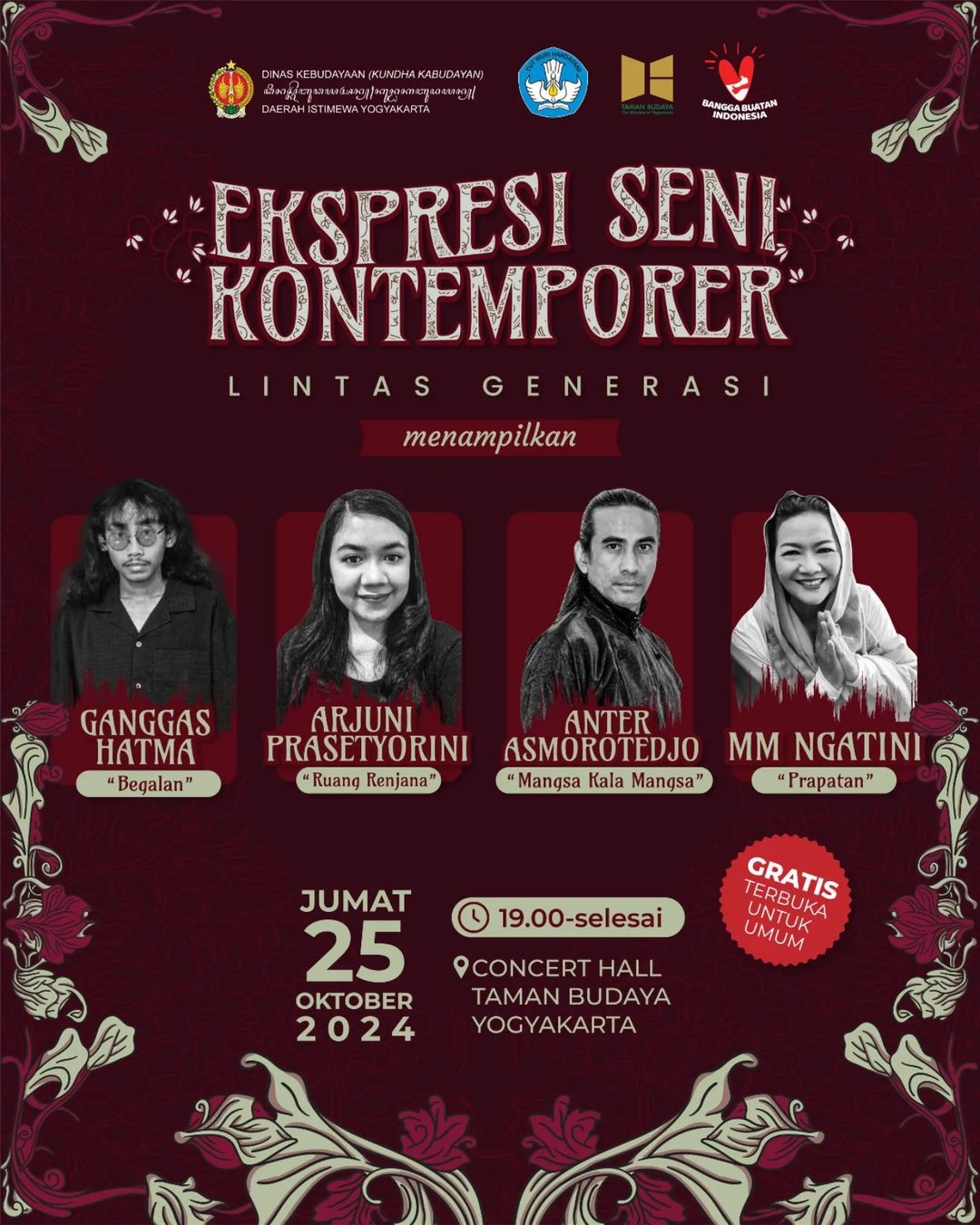 Event Vibes! Lintas Zaman, Merayakan Ekspresi: Malam Seni Kontemporer Gratis di Taman Budaya Yogyakarta!