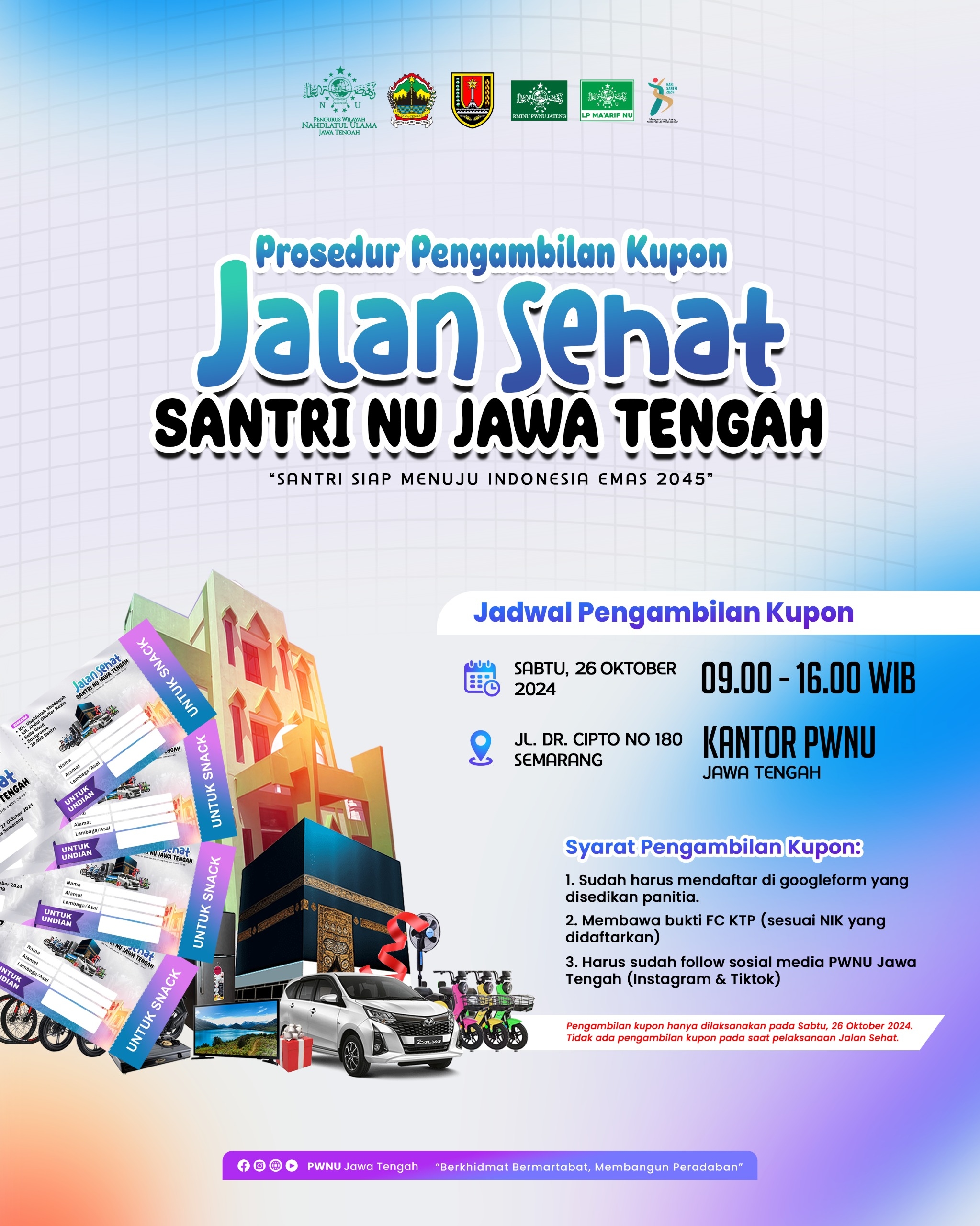 Jalan Sehat Hari Santri 2024, Kupon Doorprize Dapat Diambil di Kantor PWNU Jateng