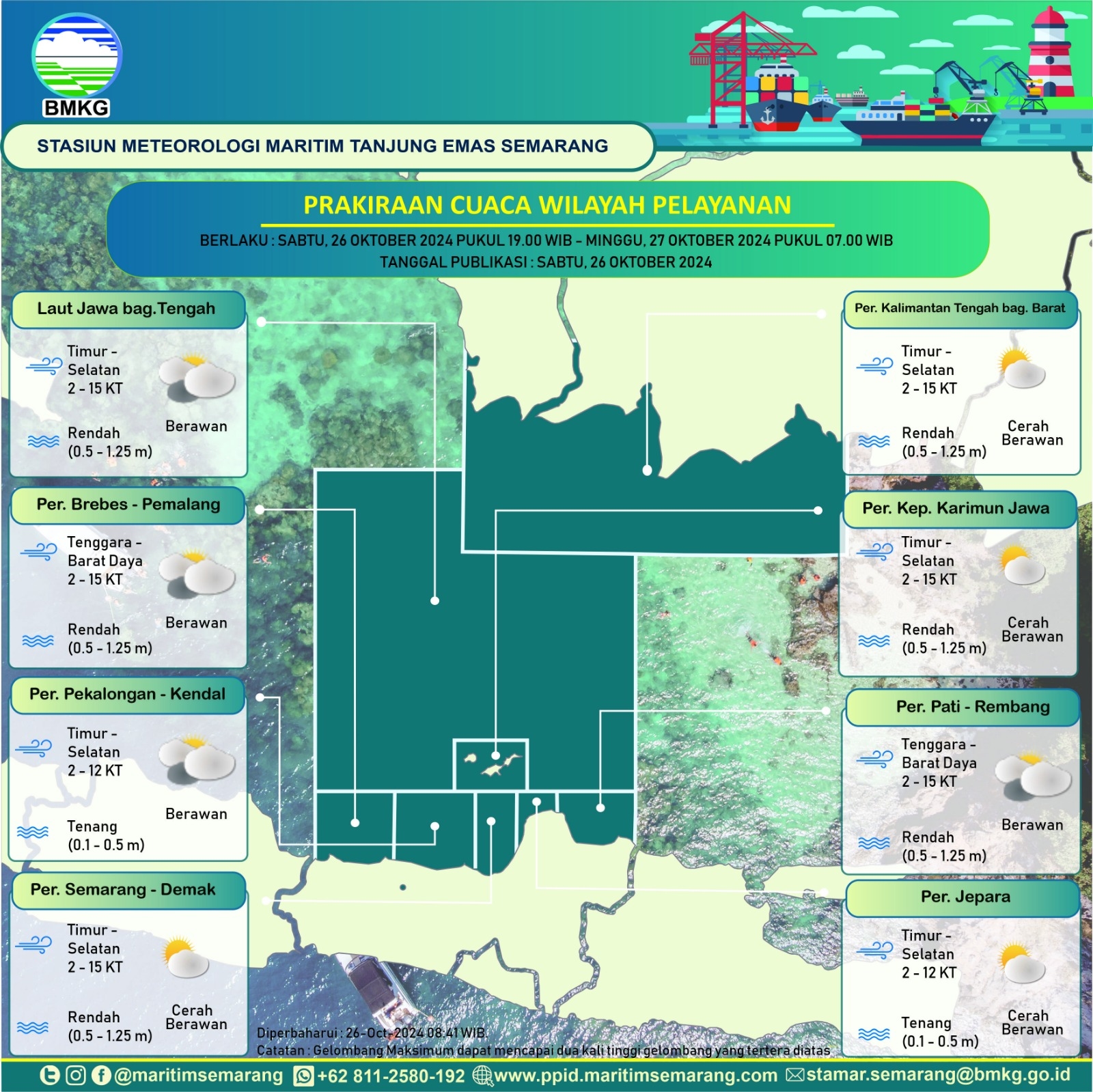 Jateng Vibes! Berikut Update Prakiraan Cuaca Maritim Wilayah Pelayanan Tanjung Emas Semarang, 26-27 Oktober 2024