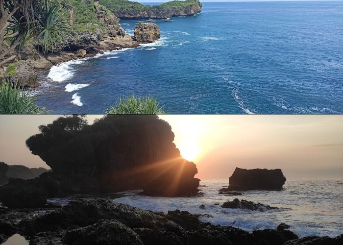 Vitamin Sea! Pesona Alam Pantai Jungwok: Pantai Hidden Gems dengan Tiga Aliran Sungai Air Tawar yang Unik di Gunung Kidul, Yogyakarta