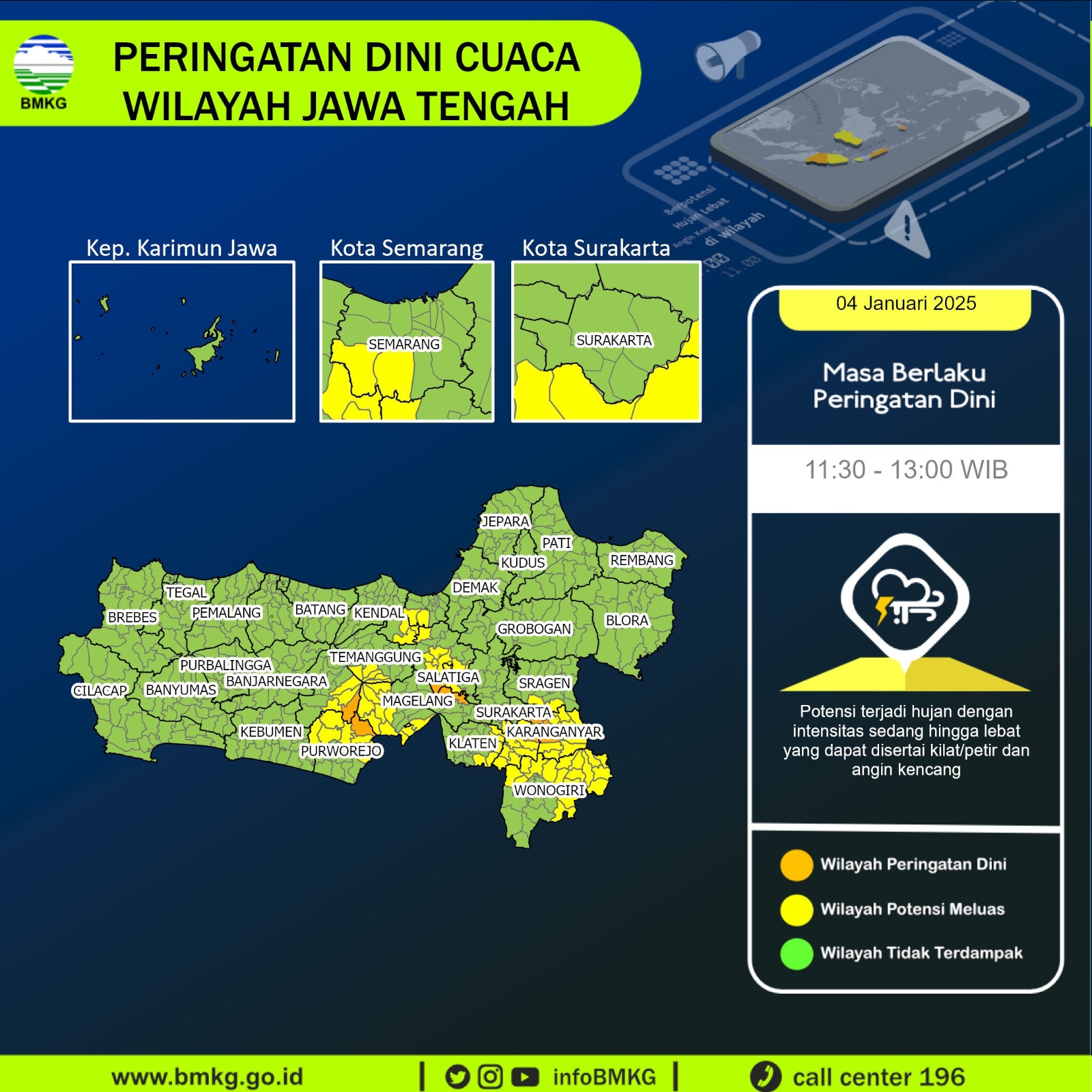 Peringatan Dini Cuaca Ekstrem Jawa Tengah, Sabtu 4 Januari 2024: Hujan Lebat dan Angin Kencang Landa Puluhan Wilayah, Ini Daftar Lengkapnya!