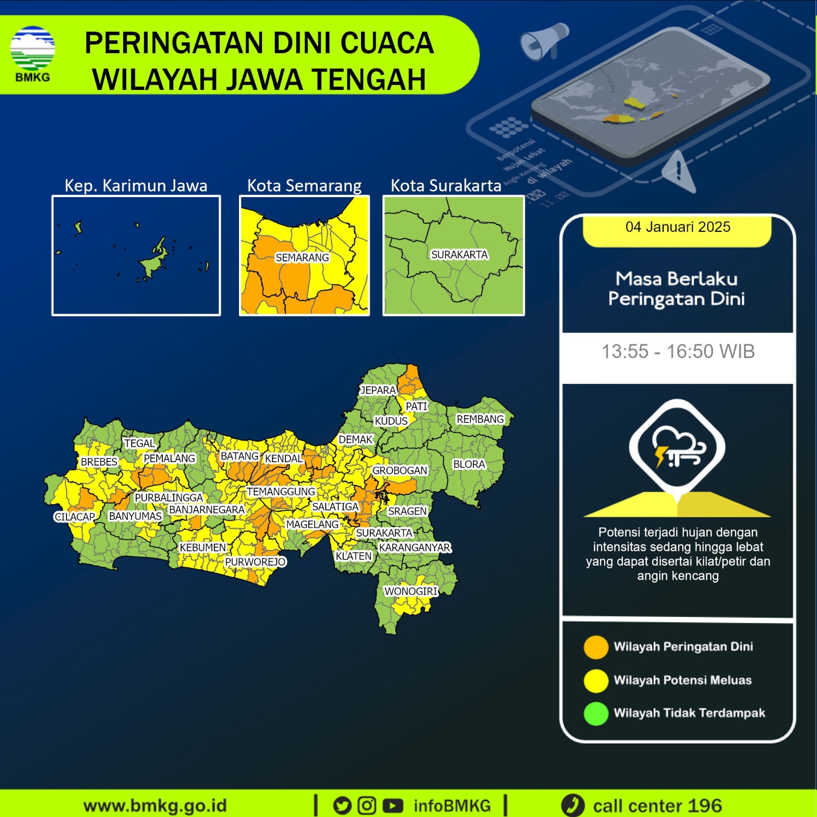 Waspada! Peringatan Dini Cuaca Ekstrem di Jawa Tengah 4 Januari 2025, Hujan Lebat Disertai Angin Kencang Meluas Hingga Sore Hari!