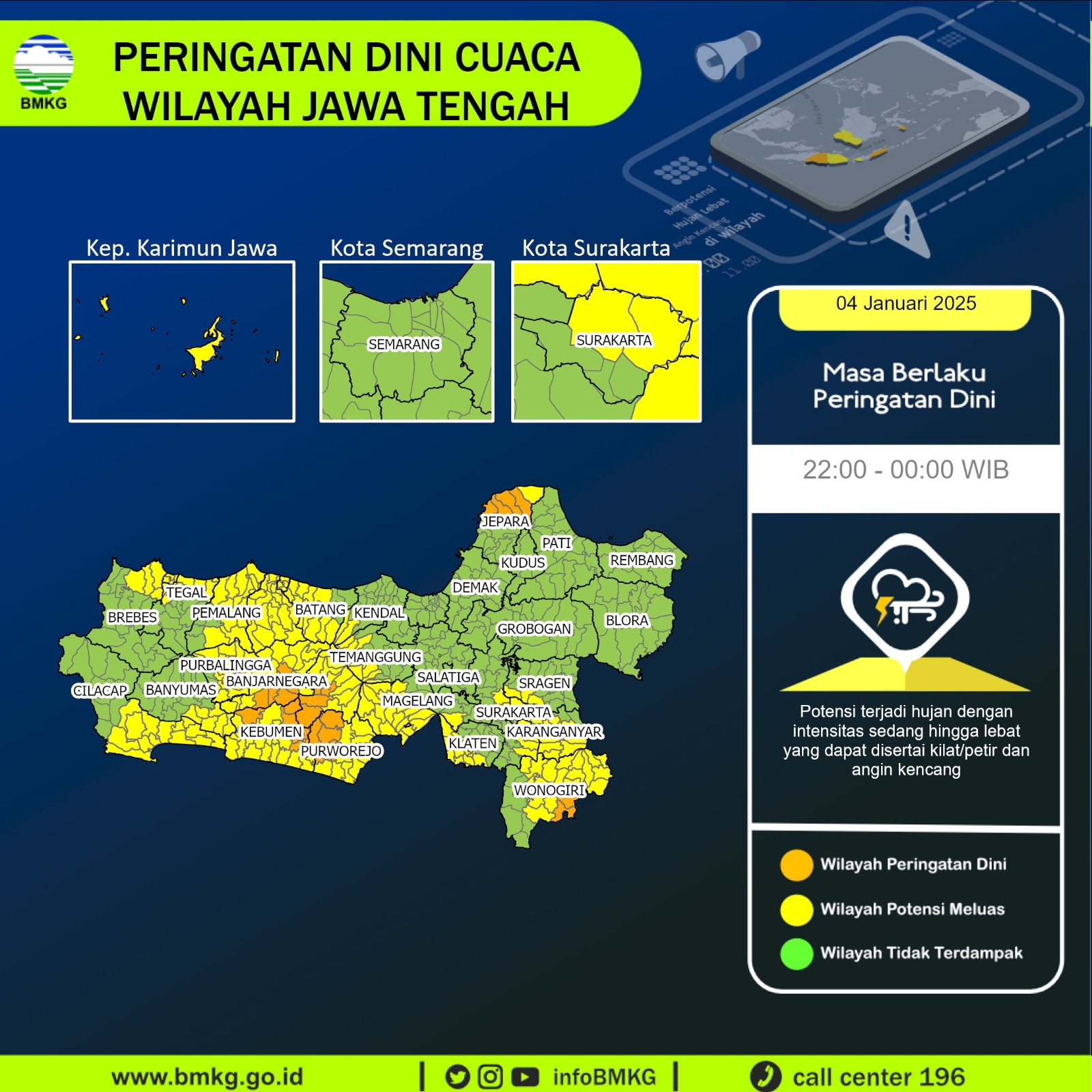 UPDATE BMKG! Peringatan Dini Cuaca Jawa Tengah: Hujan Lebat Disertai Petir dan Angin Kencang Ancam Jawa Tengah Malam Ini! Cek Daerah Rawan