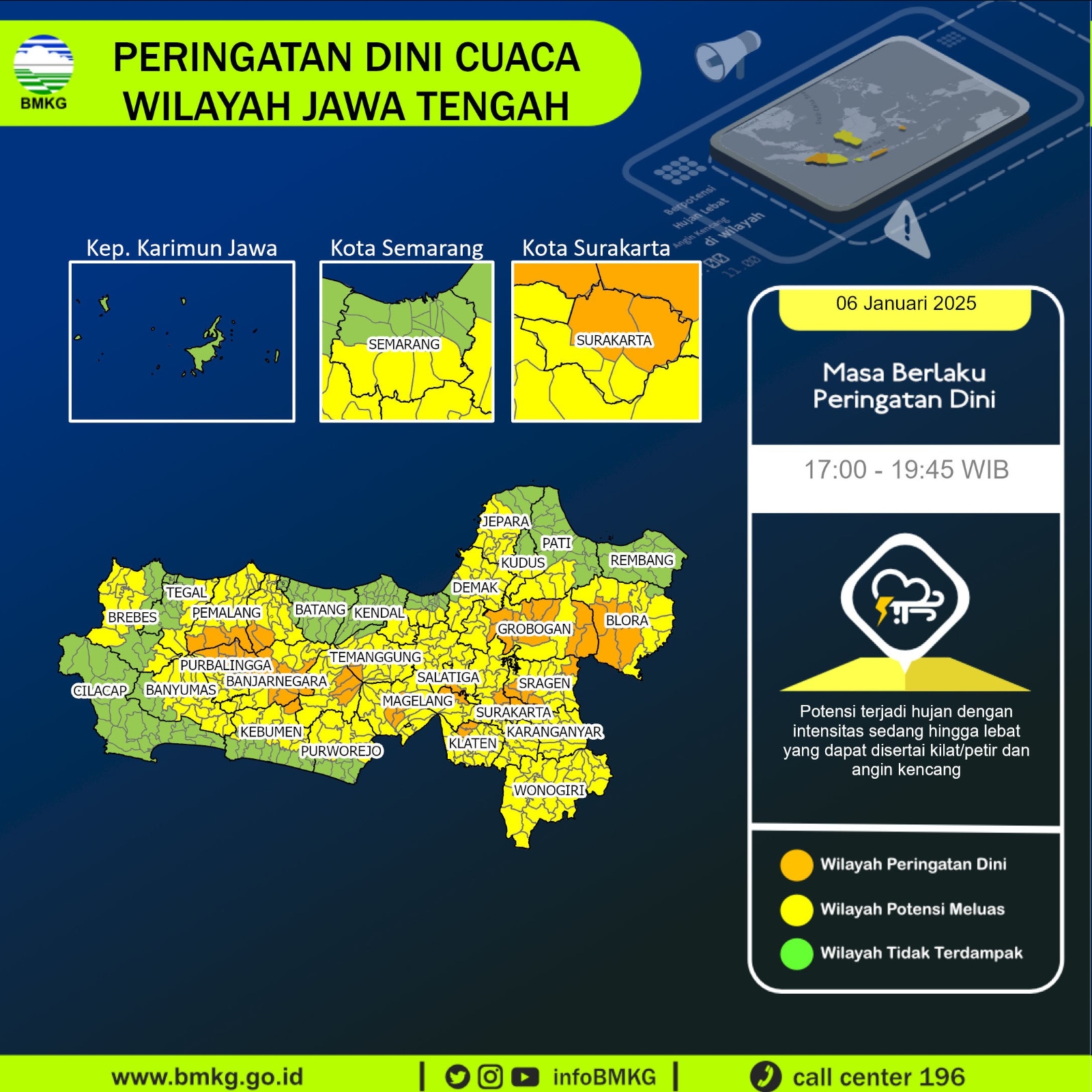 BMKG UPDATE: Peringatan Dini Cuaca Ekstrem Jawa Tengah 6 Januari 2025, Hujan Lebat Disertai Petir dan Angin Kencang Hingga Malam!