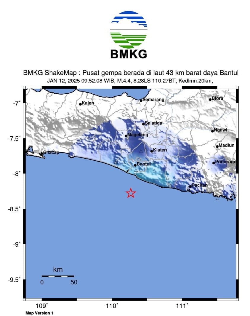 Breaking News : Gempa Bumi M4,4, Dirasakan Hingga Bantul dan Sekitarnya