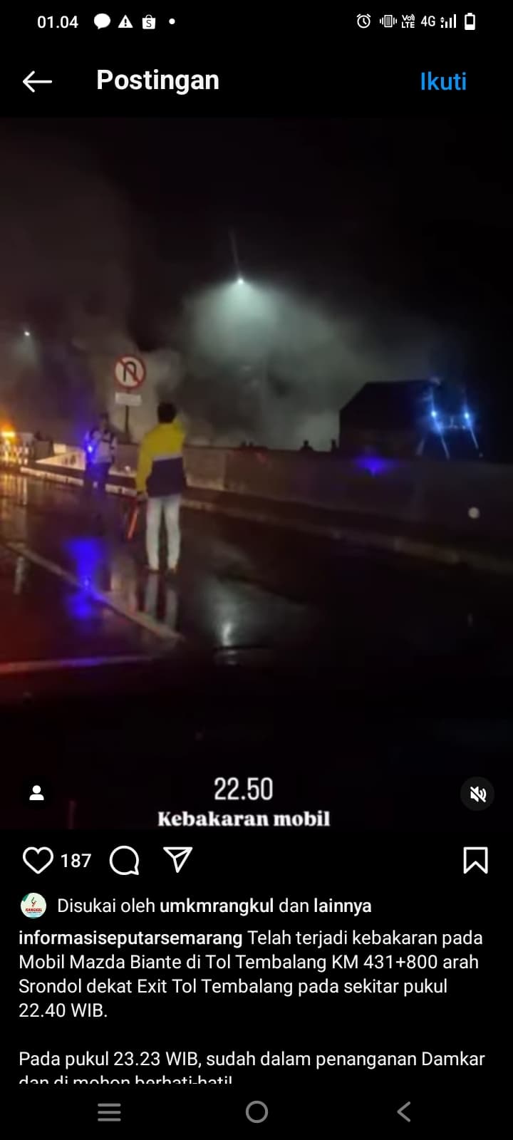 Mobil Mazda Biante Tiba-tiba Kebakaran di Tol Tembalang Kota Semarang