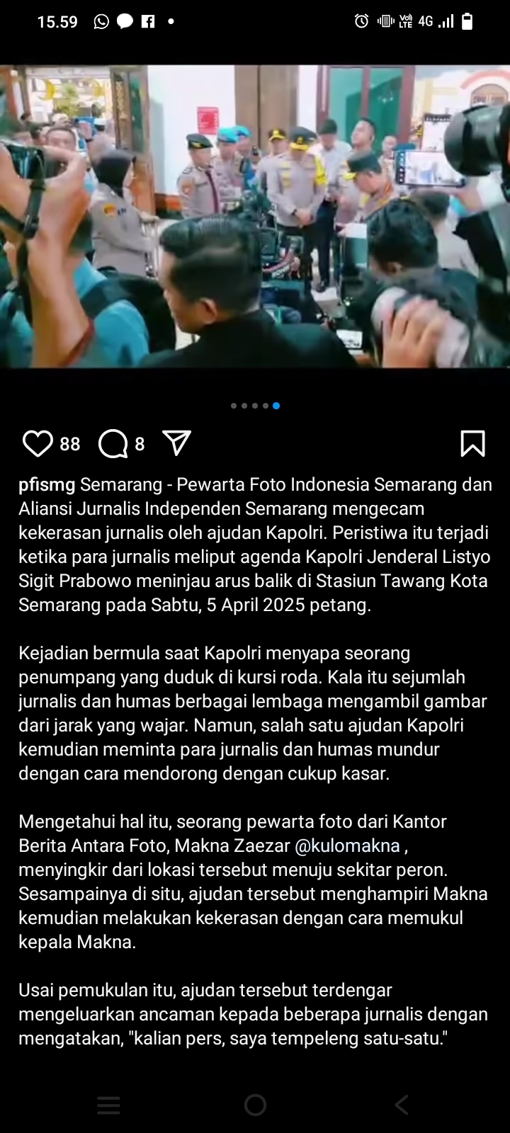 Kebebasan Pers Ternodai, Ajudan Kapolri Tempeleng Kepala Wartawan dan Bersikap Arogan di Semarang