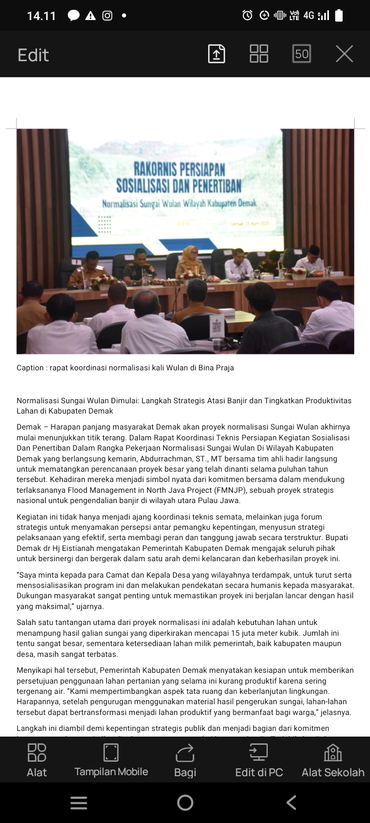 Normalisasi Sungai Wulan Dimulai: Langkah Strategis Atasi Banjir dan Tingkatkan Produktivitas Lahan di Kabupaten Demak