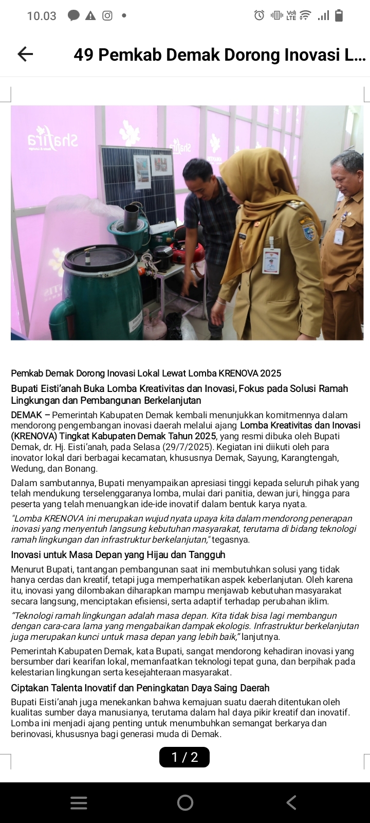 Bupati Eisti'anah Buka Lomba Kreativitas dan Inovasi, Fokus pada Solusi Ramah Lingkungan dan Pembangunan Berkelanjutan